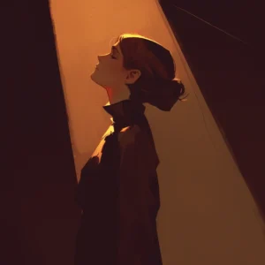 Person står i spotlight med lukkede øjne og rolig udstråling – symbol på indre styrke og mental fokus under præstationspres. Relevant for hypnose mod performance under pres.