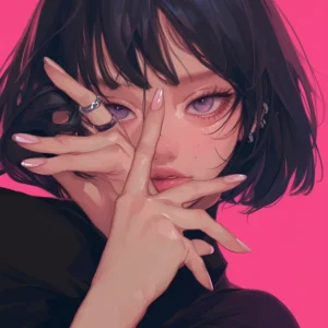 Portræt af kvinde med intense øjne og hænder foran ansigtet – symbol på den indre konflikt og kamp, der ofte følger med selvsabotage. Hypnose kan skabe indre ro og selvaccept.