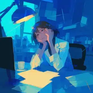 Kvinde ved skrivebord sent på dagen – symbol på stress og behov for hypnose i Roskilde